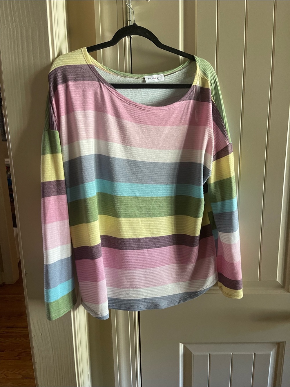 Soft Pastel Multi-Stripe Long Sleeve Top oversized. Will fit up to 2x